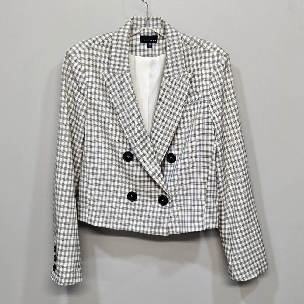 Lucy Paris Cropped Plaid Blazer Womens Medium Double Breasted Preppy‎ Academia